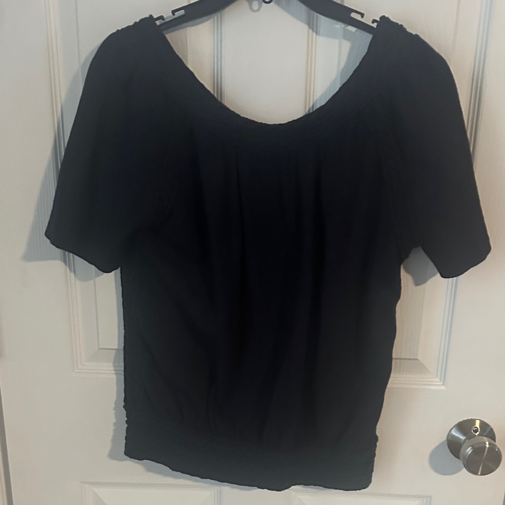 CAbi Tightrope NAVY short sleeve sweater size M. EUC